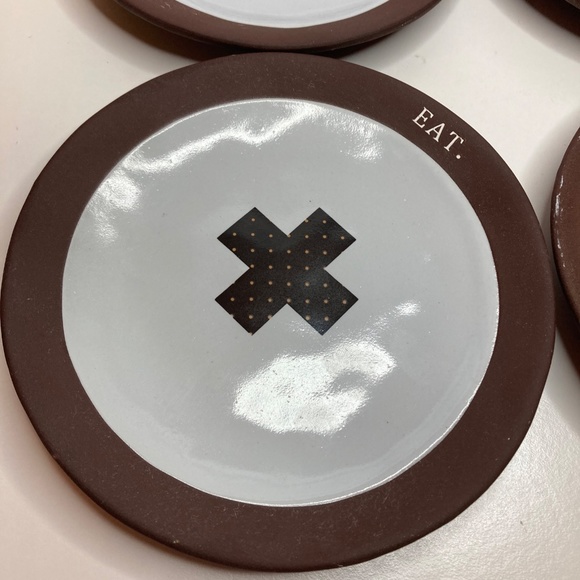 Set Of 4 Rae Dunn Chocolate Line Swiss Dot Boutique Collection Dessert Plates - Picture 2 of 10